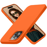 Cordking Designed for iPhone 15 Pro Case, Silicone Ultra Slim Shockproof Protective Phone Case with [Soft Anti-Scratch Microfiber Lining], 6.1 inch, Neon Orange