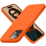 Cordking Compatible with iPhone 15 Plus Case, Silicone Ultra Slim Shockproof Protective Phone Case with [Soft Anti-Scratch Microfiber Lining], 6.7 inch, Neon Orange