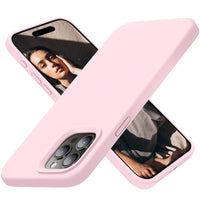 Cordking Designed for iPhone 15 Pro Case, Silicone Ultra Slim Shockproof Protective Phone Case with [Soft Anti-Scratch Microfiber Lining], 6.1 inch, Chalk Pink