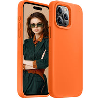 Cordking Designed for iPhone 15 Pro Case, Silicone Ultra Slim Shockproof Protective Phone Case with [Soft Anti-Scratch Microfiber Lining], 6.1 inch, Neon Orange