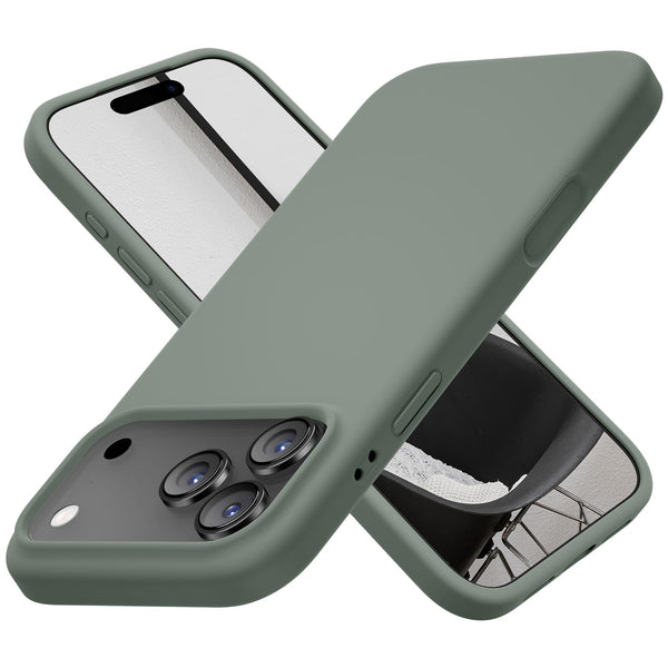 Cordking for iPhone 17 Pro Case, Silicone Ultra Slim Shockproof Protective Phone Case with [Soft Anti-Scratch Microfiber Lining], 6.3 inch, Calke Green