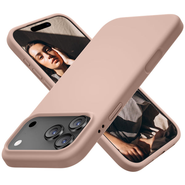 Cordking for iPhone 17 Pro Case, Silicone Ultra Slim Shockproof Protective Phone Case with [Soft Anti-Scratch Microfiber Lining], 6.3 inch, Pinksand