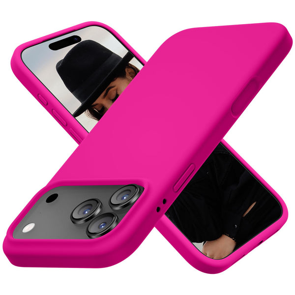 Cordking for iPhone 17 Pro Case, Silicone Ultra Slim Shockproof Protective Phone Case with [Soft Anti-Scratch Microfiber Lining], 6.3 inch, Hot Pink