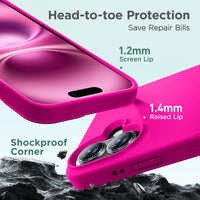 Cordking Designed for iPhone 16 Plus Case, Silicone Ultra Slim Shockproof Protective Phone Case with [Soft Anti-Scratch Microfiber Lining], 6.7 inch, Hot Pink