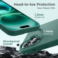 Cordking Designed for iPhone 16 Case, Silicone Ultra Slim Shockproof Protective Phone Case with [Soft Anti-Scratch Microfiber Lining], 6.1 inch, Midnight Green