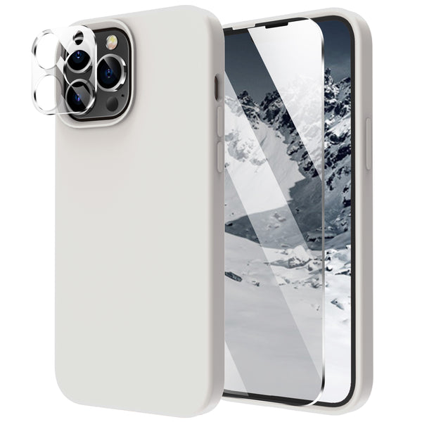 Cordking [5 in 1] Designed for iPhone 13 Pro Case, with 2 Screen Protectors + 2 Camera Lens Protectors, Shockproof Silicone Phone Case with Microfiber Lining, White