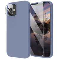 Cordking [5 in 1] Designed for iPhone 12 Case, for iPhone 12 Pro Case, with 2 Screen Protectors + 2 Camera Lens Protectors, Shockproof Silicone Case with Microfiber Lining, Lavender Gray