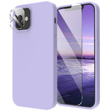 Cordking [5 in 1] Designed for iPhone 12 Case, for iPhone 12 Pro Case, with 2 Screen Protectors + 2 Camera Lens Protectors, Shockproof Silicone Case with Microfiber Lining, Clove Purple