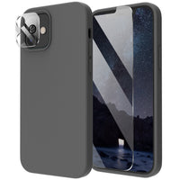 Cordking [5 in 1] Designed for iPhone 12 Case, for iPhone 12 Pro Case, with 2 Screen Protectors + 2 Camera Lens Protectors, Shockproof Silicone Case with Microfiber Lining, Spacy Gray