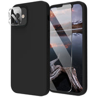 Cordking [5 in 1] Designed for iPhone 12 Case, for iPhone 12 Pro Case, with 2 Screen Protectors + 2 Camera Lens Protectors, Shockproof Silicone Case with Microfiber Lining, Black