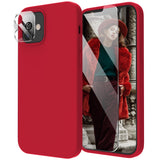 Cordking [5 in 1] Designed for iPhone 12 Case, for iPhone 12 Pro Case, with 2 Screen Protectors + 2 Camera Lens Protectors, Shockproof Silicone Case with Microfiber Lining, Deep Red