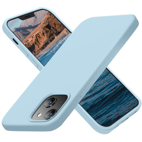 Cordking Compatible with iPhone 13 Mini Case, Ultra Slim Silicone Shockproof Protective [Enhanced Camera Protection] Cover with [Soft Anti-Scratch Microfiber Lining], 5.4 inch,, Sky Blue