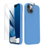 Cordking [5 in 1] Designed for iPhone 13 Case, with 2 Screen Protectors + 2 Camera Lens Protectors, Shockproof Silicone Phone Case with Microfiber Lining, Blue