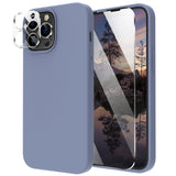 Cordking [5 in 1] Designed for iPhone 12 Pro Max Case, with 2 Screen Protectors + 2 Camera Lens Protectors, Shockproof Silicone Phone Case with Microfiber Lining, Lavender Gray