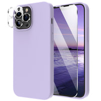 Cordking [5 in 1] Designed for iPhone 12 Pro Max Case, with 2 Screen Protectors + 2 Camera Lens Protectors, Shockproof Silicone Phone Case with Microfiber Lining, Clove Purple