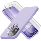 Cordking Designed for iPhone 14 Pro Case, Silicone Phone Case with [2 Screen Protectors] + [2 Camera Lens Protectors] and Soft Anti-Scratch Microfiber Lining Inside, 6.1 inch, Clove Purple