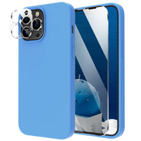 Cordking [5 in 1] Designed for iPhone 13 Pro Case, with 2 Screen Protectors + 2 Camera Lens Protectors, Shockproof Silicone Phone Case with Microfiber Lining, Blue