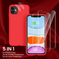 Cordking [5 in 1] iPhone 11 Case, with 2 Pack Screen Protectors + 2 Pack Camera Lens Protectors, Shockproof Silicone Slim Phone Case with [Anti-Scratch Microfiber Lining], 6.1 inch, Red