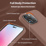 Cordking Designed for iPhone 14 Pro Case, Silicone Phone Case with [2 Screen Protectors] + [2 Camera Lens Protectors] and Soft Anti-Scratch Microfiber Lining Inside, 6.1 inch, Light Brown