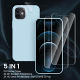 Cordking [5 in 1] Designed for iPhone 12 Case, for iPhone 12 Pro Case, with 2 Screen Protectors + 2 Camera Lens Protectors, Shockproof Silicone Case with Microfiber Lining,Sky Blue