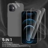 Cordking [5 in 1] Designed for iPhone 12 Case, for iPhone 12 Pro Case, with 2 Screen Protectors + 2 Camera Lens Protectors, Shockproof Silicone Case with Microfiber Lining, Spacy Gray