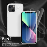 Cordking [5 in 1] Designed for iPhone 13 Case, with 2 Screen Protectors + 2 Camera Lens Protectors, Shockproof Silicone Phone Case with Microfiber Lining, White