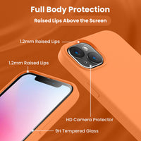 Cordking Designed for iPhone 14 Case, Silicone Phone Case with [2 Screen Protectors] + [2 Camera Lens Protectors] and Soft Anti-Scratch Microfiber Lining Inside, 6.1 inch, Kumquat