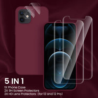 Cordking [5 in 1] Designed for iPhone 12 Case, for iPhone 12 Pro Case, with 2 Screen Protectors + 2 Camera Lens Protectors, Shockproof Silicone Case with Microfiber Lining,Plum