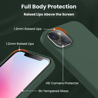 Cordking Designed for iPhone 14 Plus Case, Silicone Phone Case with [2 Screen Protectors] + [2 Camera Lens Protectors] and Soft Anti-Scratch Microfiber Lining Inside, 6.7 inch, Alpine Green