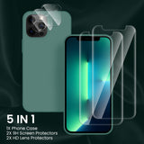 Cordking [5 in 1] Designed for iPhone 12 Pro Max Case, with 2 Screen Protectors + 2 Camera Lens Protectors, Shockproof Silicone Phone Case with Microfiber Lining, Midnight Green