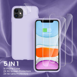 Cordking [5 in 1] iPhone 11 Case, with 2 Pack Screen Protectors + 2 Pack Camera Lens Protectors, Shockproof Silicone Slim Phone Case with [Anti-Scratch Microfiber Lining], 6.1 inch, Clove Purple