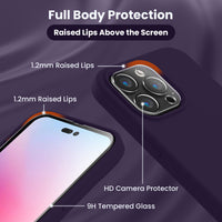 Cordking Designed for iPhone 14 Pro Case, Silicone Phone Case with [2 Screen Protectors] + [2 Camera Lens Protectors] and Soft Anti-Scratch Microfiber Lining Inside, 6.1 inch, Purple