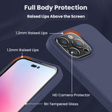 Cordking Designed for iPhone 14 Pro Max Case, Silicone Phone Case with [2 Screen Protectors] + [2 Camera Lens Protectors] and Soft Anti-Scratch Microfiber Lining Inside, 6.7 inch, Navy Blue