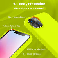 Cordking Designed for iPhone 14 Plus Case, Silicone Phone Case with [2 Screen Protectors] + [2 Camera Lens Protectors] and Soft Anti-Scratch Microfiber Lining Inside, 6.7 inch, Fluorescent Green