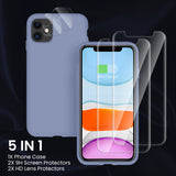 Cordking [5 in 1] iPhone 11 Case, with 2 Pack Screen Protectors + 2 Pack Camera Lens Protectors, Shockproof Silicone Slim Phone Case with [Anti-Scratch Microfiber Lining], 6.1 inch, Lavender Gray