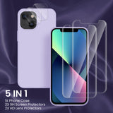 Cordking [5 in 1] Designed for iPhone 13 Case, with 2 Screen Protectors + 2 Camera Lens Protectors, Shockproof Silicone Phone Case with Microfiber Lining, Clove Purple