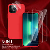 Cordking [5 in 1] Designed for iPhone 12 Pro Max Case, with 2 Screen Protectors + 2 Camera Lens Protectors, Shockproof Silicone Phone Case with Microfiber Lining, Red