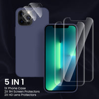 Cordking [5 in 1] Designed for iPhone 13 Pro Case, with 2 Screen Protectors + 2 Camera Lens Protectors, Shockproof Silicone Phone Case with Microfiber Lining, Navy Blue