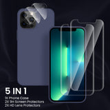 Cordking [5 in 1] Designed for iPhone 13 Pro Case, with 2 Screen Protectors + 2 Camera Lens Protectors, Shockproof Silicone Phone Case with Microfiber Lining, Navy Blue