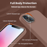 Cordking Designed for iPhone 14 Plus Case, Silicone Phone Case with [2 Screen Protectors] + [2 Camera Lens Protectors] and Soft Anti-Scratch Microfiber Lining Inside, 6.7 inch, Light Brown