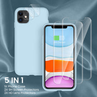 Cordking [5 in 1] iPhone 11 Case, with 2 Pack Screen Protectors + 2 Pack Camera Lens Protectors, Shockproof Silicone Slim Phone Case with [Anti-Scratch Microfiber Lining], 6.1 inch, Sky Blue