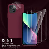 Cordking [5 in 1] Designed for iPhone 13 Case, with 2 Screen Protectors + 2 Camera Lens Protectors, Shockproof Silicone Phone Case with Microfiber Lining, Plum