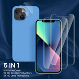 Cordking [5 in 1] Designed for iPhone 13 Case, with 2 Screen Protectors + 2 Camera Lens Protectors, Shockproof Silicone Phone Case with Microfiber Lining, Blue