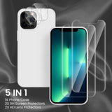 Cordking [5 in 1] Designed for iPhone 13 Pro Case, with 2 Screen Protectors + 2 Camera Lens Protectors, Shockproof Silicone Phone Case with Microfiber Lining, White