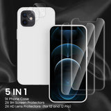 Cordking [5 in 1] Designed for iPhone 12 Case, for iPhone 12 Pro Case, with 2 Screen Protectors + 2 Camera Lens Protectors, Shockproof Silicone Case with Microfiber Lining, White