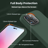 Cordking Designed for iPhone 14 Pro Case, Silicone Phone Case with [2 Screen Protectors] + [2 Camera Lens Protectors] and Soft Anti-Scratch Microfiber Lining Inside, 6.1 inch, Alpine Green