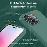 Cordking Designed for iPhone 14 Pro Case, Silicone Phone Case with [2 Screen Protectors] + [2 Camera Lens Protectors] and Soft Anti-Scratch Microfiber Lining Inside, 6.1 inch, Midnight Green