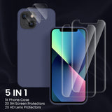 Cordking [5 in 1] Designed for iPhone 13 Case, with 2 Screen Protectors + 2 Camera Lens Protectors, Shockproof Silicone Phone Case with Microfiber Lining, Navy Blue