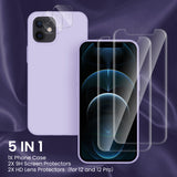 Cordking [5 in 1] Designed for iPhone 12 Case, for iPhone 12 Pro Case, with 2 Screen Protectors + 2 Camera Lens Protectors, Shockproof Silicone Case with Microfiber Lining, Clove Purple