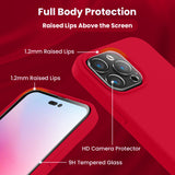 Cordking Designed for iPhone 14 Pro Case, Silicone Phone Case with [2 Screen Protectors] + [2 Camera Lens Protectors] and Soft Anti-Scratch Microfiber Lining Inside, 6.1 inch, Deep Red